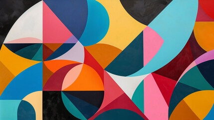 An abstract composition of geometric shapes in bold colors, creating a dynamic and visually captivating artwork