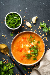 Red lentil soup, traditional middle eastern food.
