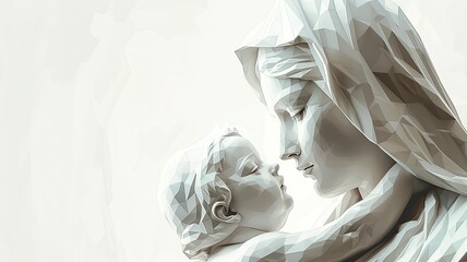 White background banner art generative image of Mary and Jesus