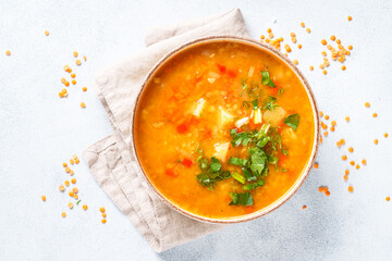 Red lentil soup, traditional middle eastern food.