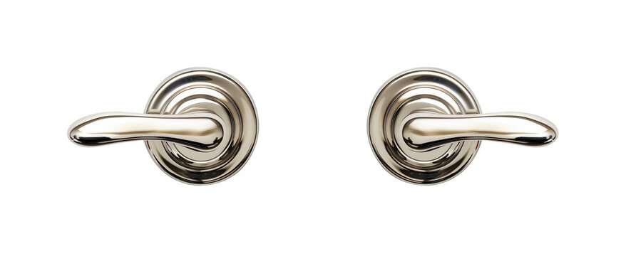 Shower or sink valve with hot and cold faucet knobs. Isolated transparent PNG background. Bathroom item. Elegant slick with a touch of retro vintage antique. Steel, metal, copper, metal, metallic. 