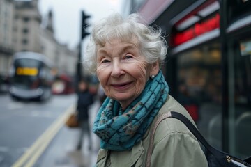 Portrait of an elderly woman in the streets of London, UK