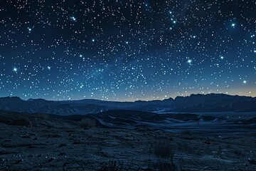 Starry night over the desert, photorealistic sky, vibrant stars, natural darkness ,3DCG,clean sharp focus - obrazy, fototapety, plakaty
