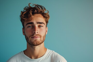 Obraz premium Confident Young Man with Curly Hair. Generative AI.