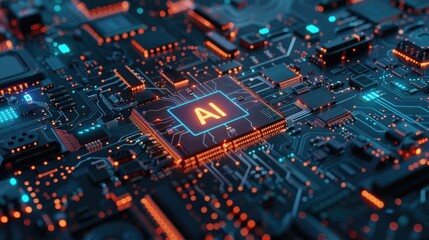 Obraz premium Advanced AI Technology, High-Tech Microchip for Computing Applications