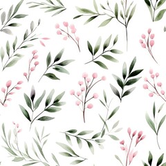 Elegant floral seamless pattern with flower and leaves watercolor on white background.