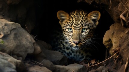 Leopards in their habitat - obrazy, fototapety, plakaty