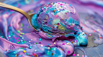Colorful melting ice cream with sprinkles