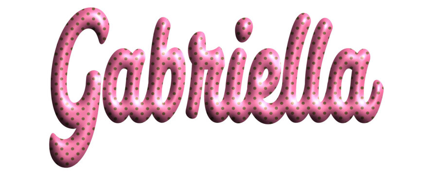 Gabriella - pink color with dots, fabric style -name - three-dimensional effect tubular writing - Vector graphics - Word for greetings, banners, card, prints, cricut, silhouette, sublimation