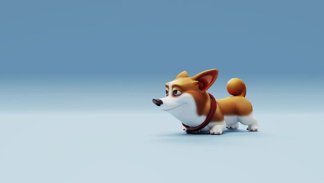 3D animation of a focused corgi dog in idle stance. Perfect for pet-themed projects, animations, and content