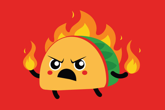Angry Mexican taco on fire vector