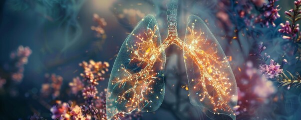 Abstract human lungs with glowing particles - obrazy, fototapety, plakaty