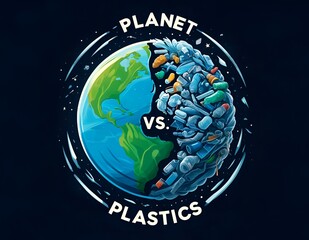 Planet vs. plastics poster illustration for earth day. - obrazy, fototapety, plakaty