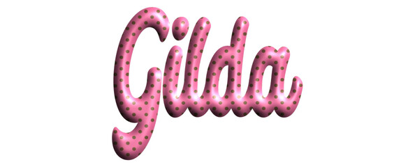 Gilda - pink color with dots, fabric style -name - three-dimensional effect tubular writing - Vector graphics - Word for greetings, banners, card, prints, cricut, silhouette, sublimation - obrazy, fototapety, plakaty