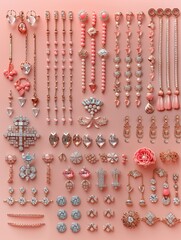 Bright, softcolored knolling sheet of jewelry, flat and cute design, simple yet elegant display