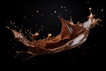 Foto op Canvas Image of dark Chocolate splash isolated on black background © Tommyview