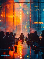 Executive Board Meeting with Blurred Presenters and Projectors