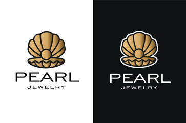 Illustration of Golden Shell with Pearl Elegant Luxury Shell Logo Design