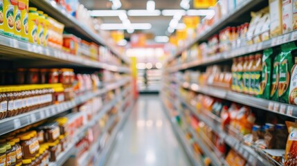 Shelf Products Display, Well-Organized Supermarket Aisle