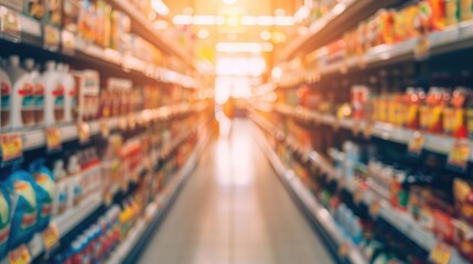 Shelf Products Display, Well-Organized Supermarket Aisle