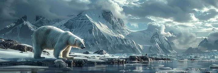 Foto auf Acrylglas Antireflex Majestic polar bear showing resilience in scenic arctic landscape under the moonlit sky © RECARTFRAME CH