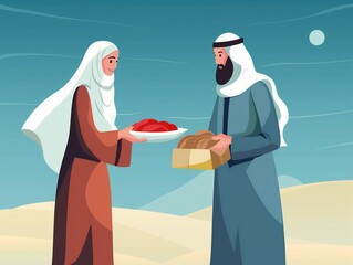 Charitable Giving Create a illustration depicting acts of charity and giving, such as distributing food to the less fortunate or donating to charitable causes