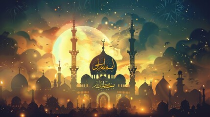 Ramadan Greetings Design a vector illustration featuring elegant Islamic calligraphy with phrases like Ramadan Mubarak Blessed Ramadan or Ramadan Kareem Generous Ramadan surrounded 