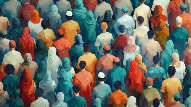 Community Spirit Depict people from diverse backgrounds coming together to celebrate Ramadan, fostering a sense of community and unity ,high resolution