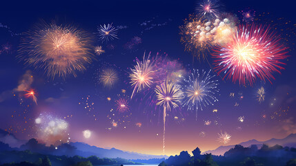 beautiful fireworks - obrazy, fototapety, plakaty