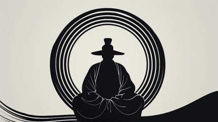 Confucian Scholar Silhouette with Concentric Circles
