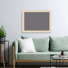 Mock up of empty picture frame in minimal living room