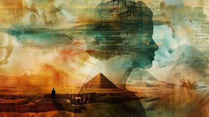 Silhouette of Past Life Memories Spanning Ancient Cultures - obrazy, fototapety, plakaty