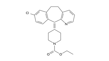 loratadine molecule, structural chemical formula, ball-and-stick model, isolated image second generation antihistamines - obrazy, fototapety, plakaty