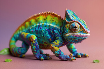 colorful chameleon 3d rendering with pastel colors