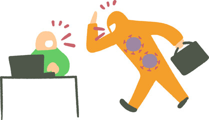 感染症にかかっているが潜伏期間のため社会生活をしている人のイラスト素材
