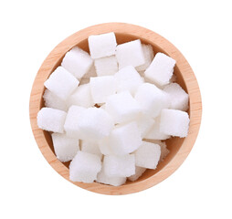 sugar cubes in bowl on transparent png. Top view