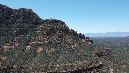Aerial view of geological formations in Sedona desert town, Arizona, in daylight