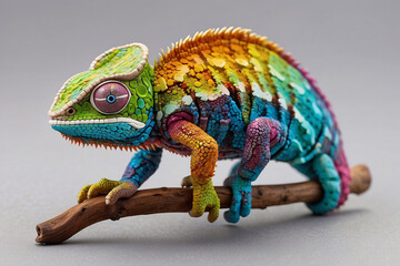 Naklejka premium colorful chameleon 3d rendering with pastel colors