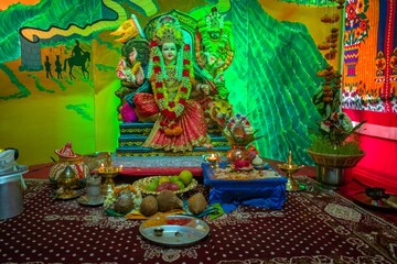 Beautiful idol of Maa Durga worshipped at a Mandal in Mumbai for Navratri