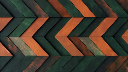 dark green with brown color wood textured 3d chevron abstract pattern background 