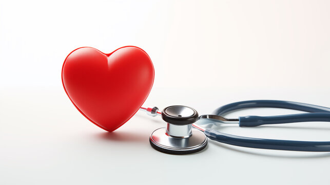 Stethoscope and red heart on white background with text space, photo shot