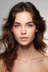 Obraz premium Beautiful young woman face close up portrait. Perfect skin. Studio shot.