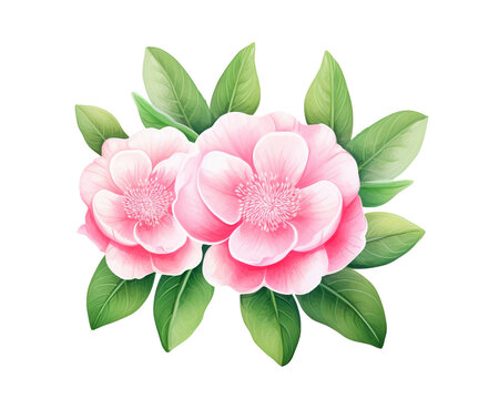 Camellias flowers remove background , flowers, watercolor, isolated white background