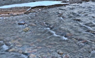 Closeup shot of frozen river in winter