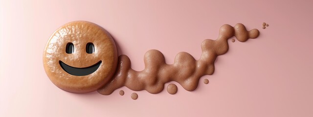 3D poop emoji with a trail, portraying movement on a plain background. - obrazy, fototapety, plakaty
