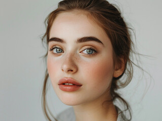 A young woman with a clean, natural and professional makeup look 