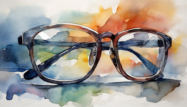 Fototapeta Watercolor painting of pair of eye glasses. Abstract hand drawn art.
