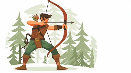 Arqueiro verde com arco e flecha no fundo branco - Ilustração