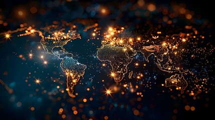 Global Illumination:A Radiant World Map of Human Interconnectedness and Population Centers - obrazy, fototapety, plakaty