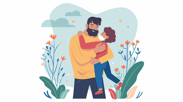 Pai e filho se abraçando - Ilustração fofa